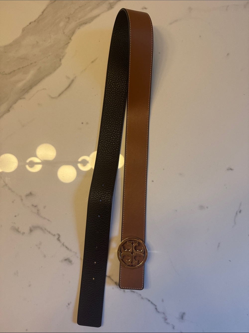 Tory Burch Reversible Brown and Black Leather Belt with Logo Buckle